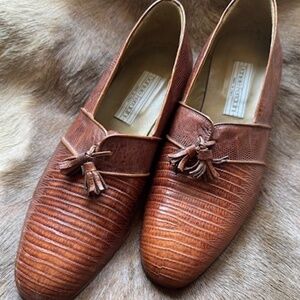 Brown Lizard Leather DANIELE FERRADINI Dress Loafers 11.5 [VINTAGE - NEVER WORN]